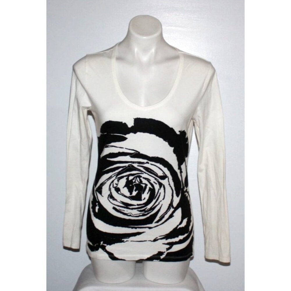 NWT ANN TAYLOR Women's Black & Ivory Top Tee Size S